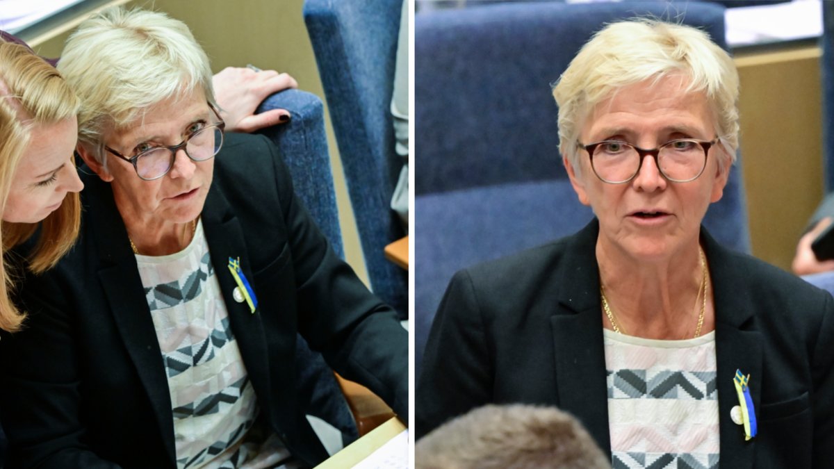 Centerpartiets partiledare Annie Lööf (C) och Kerstin Lundgren (C) under valet av tredje vice talman i riksdagen.